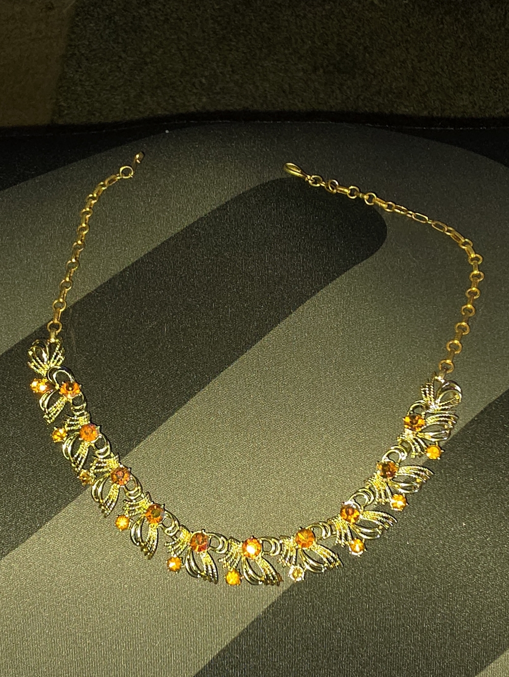Gold-Tone Orange Crystal Leaf Necklace - Women Jewelry